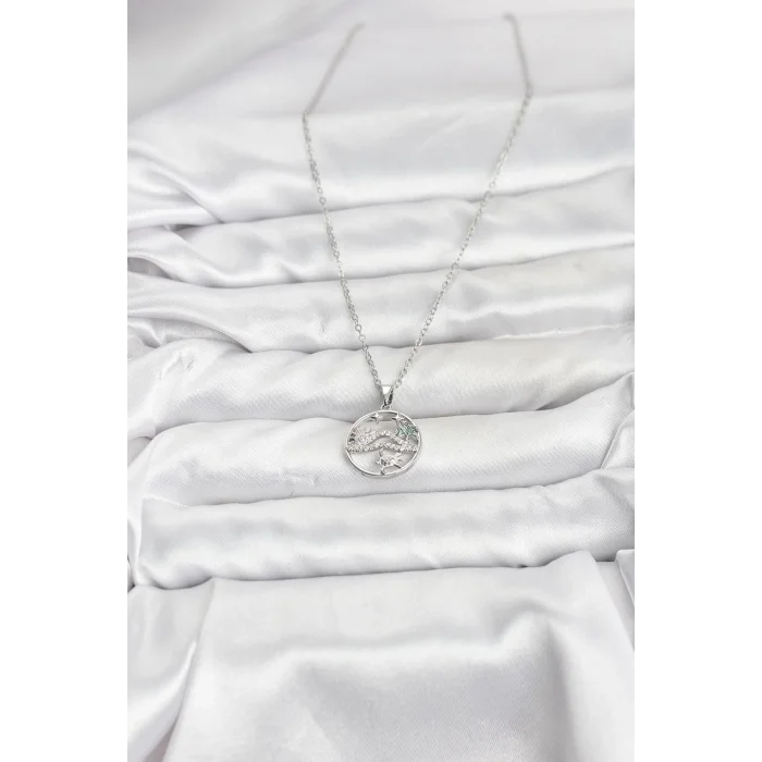 BUĞZ 316L Çelik Zincir Gümüş Renk Şans Kolyesi Model Zirkon Taşlı Kadın Kolye