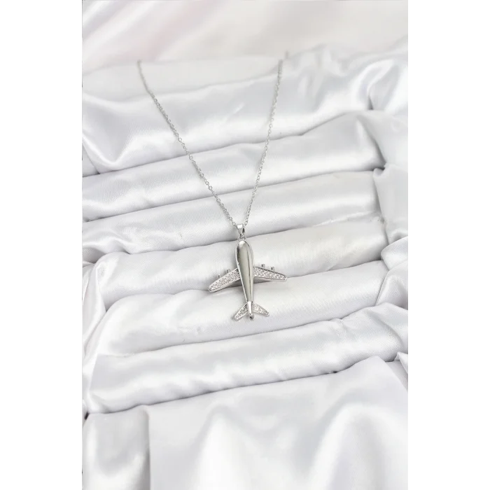 BUĞZ 316L Çelik Zincir Gümüş Renk Uçak Model Kadın Kolye