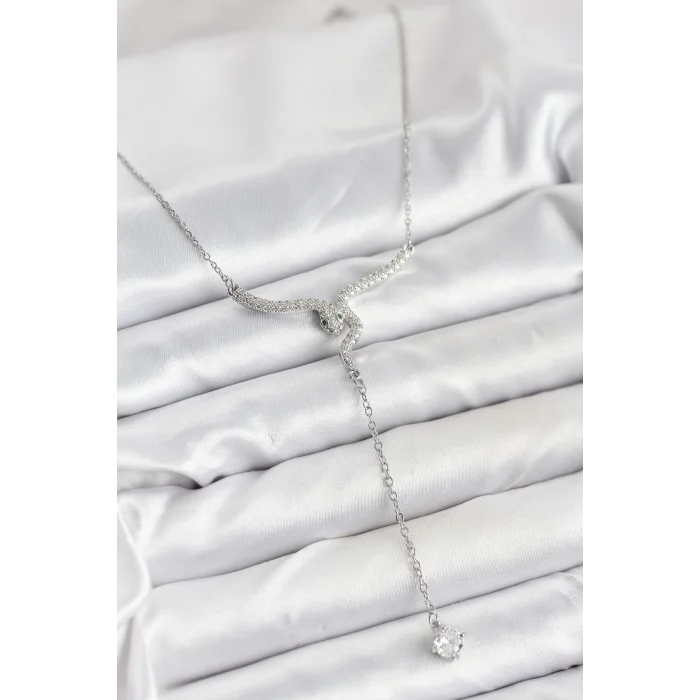 BUĞZ 316L Çelik Zincir Gümüş Renk Yılan Model Y Kolye