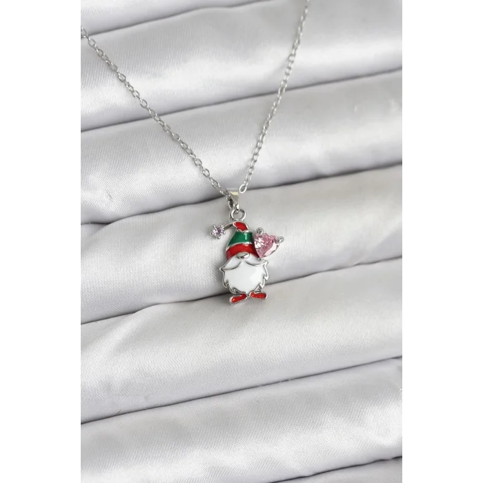 BUĞZ 316L Çelik Zincir Gümüş Renk Yılbaşı Teması Kadın Kolye