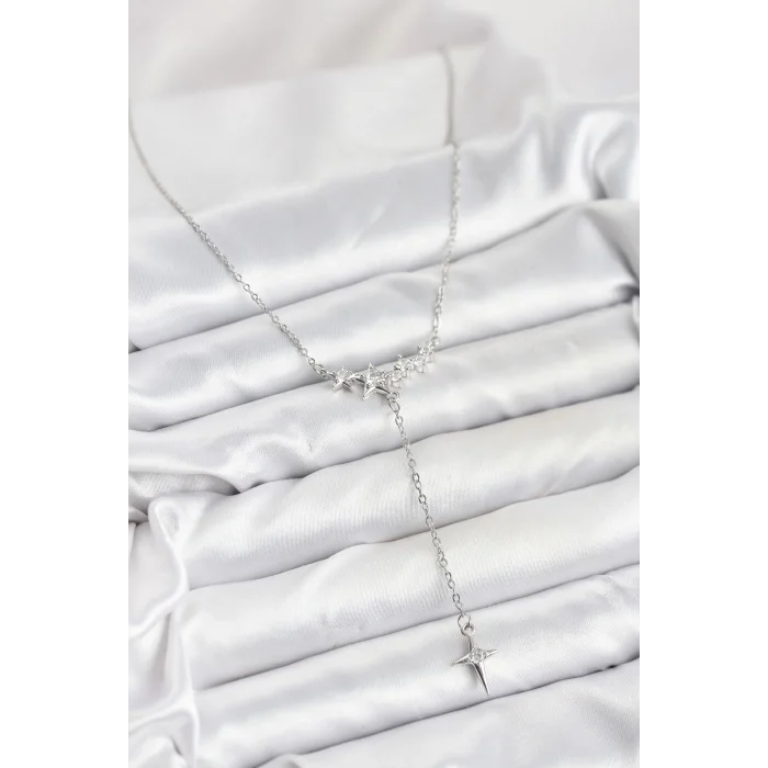 BUĞZ 316L Çelik Zincir Gümüş Renk Yıldız Model Y Kadın Kolye