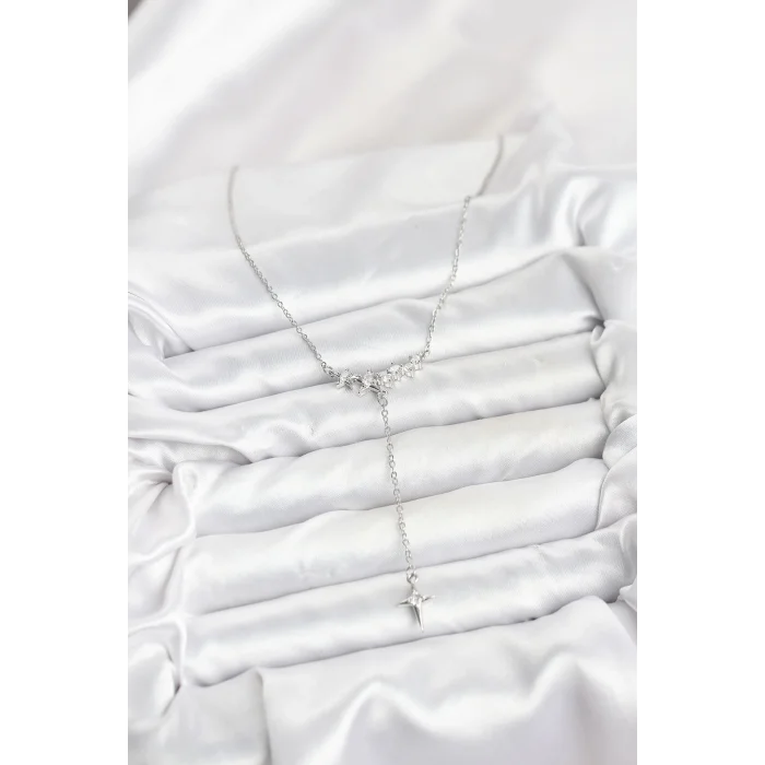 BUĞZ 316L Çelik Zincir Gümüş Renk Yıldız Model Y Kadın Kolye