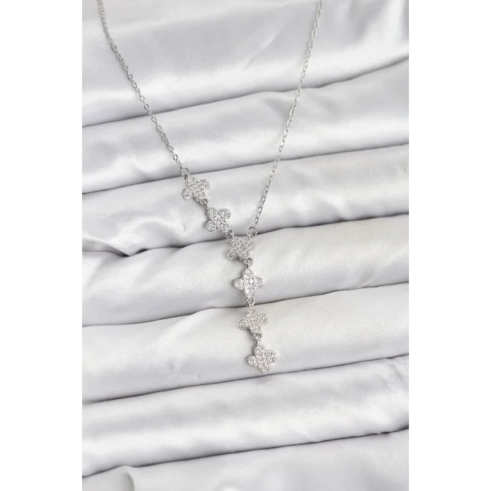 BUĞZ 316L Çelik Zincir Gümüş Renk Yonca Model Kadın Kolye