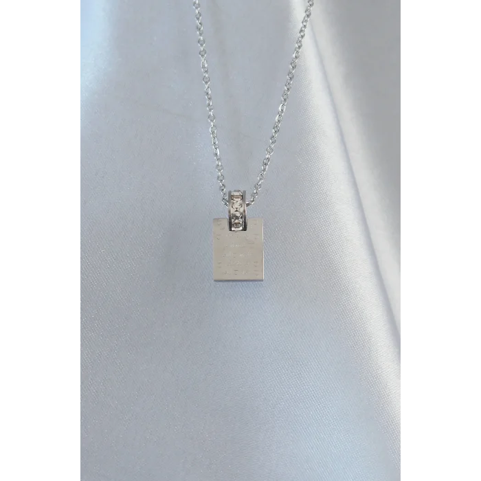 BUĞZ 316L Çelik Zincir Gümüş Renk Zirkon Taşlı Aşk Mektubu Kolye