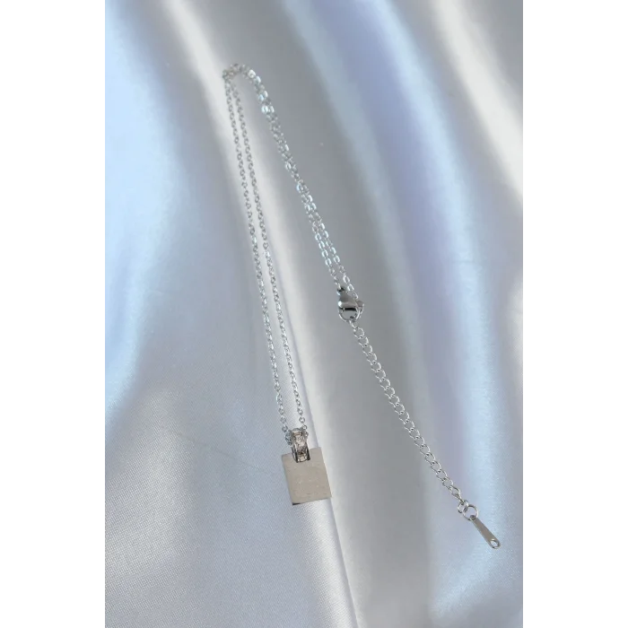 BUĞZ 316L Çelik Zincir Gümüş Renk Zirkon Taşlı Aşk Mektubu Kolye