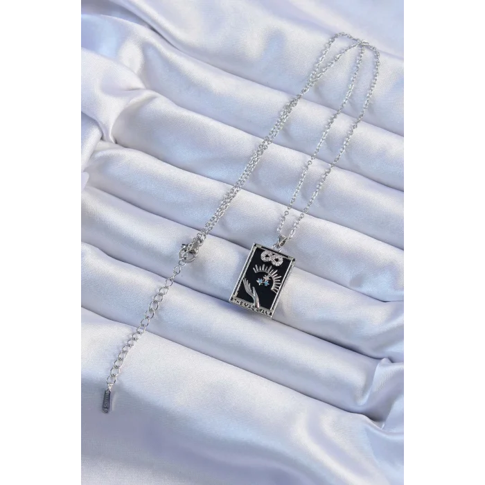 BUĞZ 316L Çelik Zincir Gümüş Renk Zirkon Taşlı Sonsuzluk Figürlü Tarot Kolye - BUĞZ