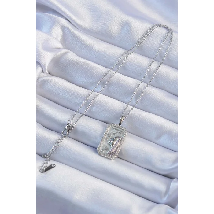 BUĞZ 316L Çelik Zincir Gümüş Renk Zirkon Taşlı Yüz Figürlü Tarot Kolye - Lisinya