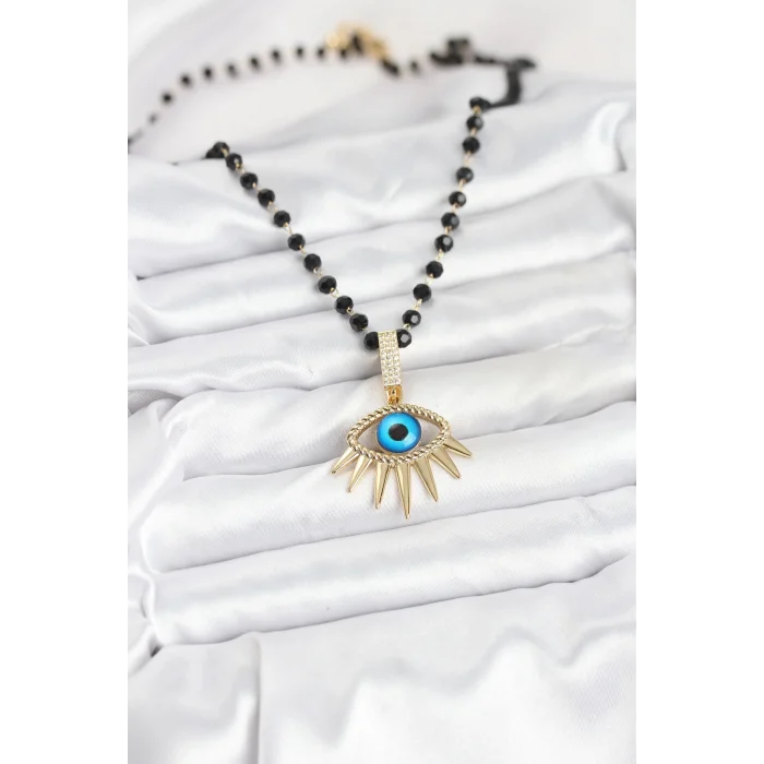 BUĞZ 316L Çelik Zincir Kristal Boncuklu Göz Model Kadın Kolye