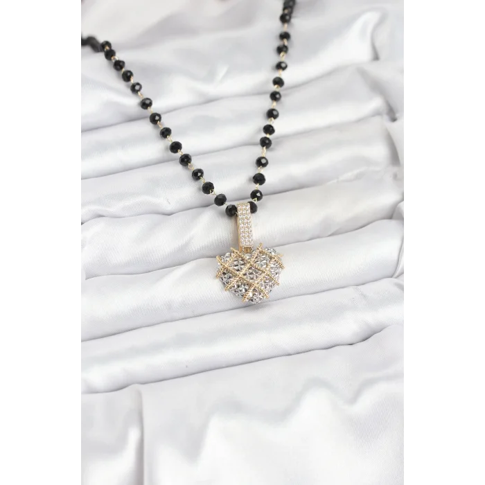 BUĞZ 316L Çelik Zincir Kristal Boncuklu Kalpli Kadın Kolye - Lisinya