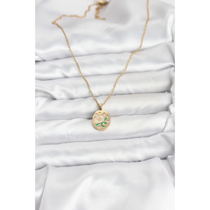 BUĞZ 316L Çelik Zincir Papatya Figürlü Kadın Kolye