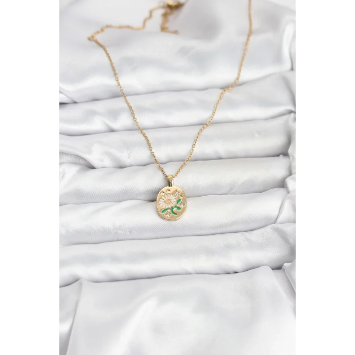 BUĞZ 316L Çelik Zincir Papatya Figürlü Kadın Kolye - Lisinya