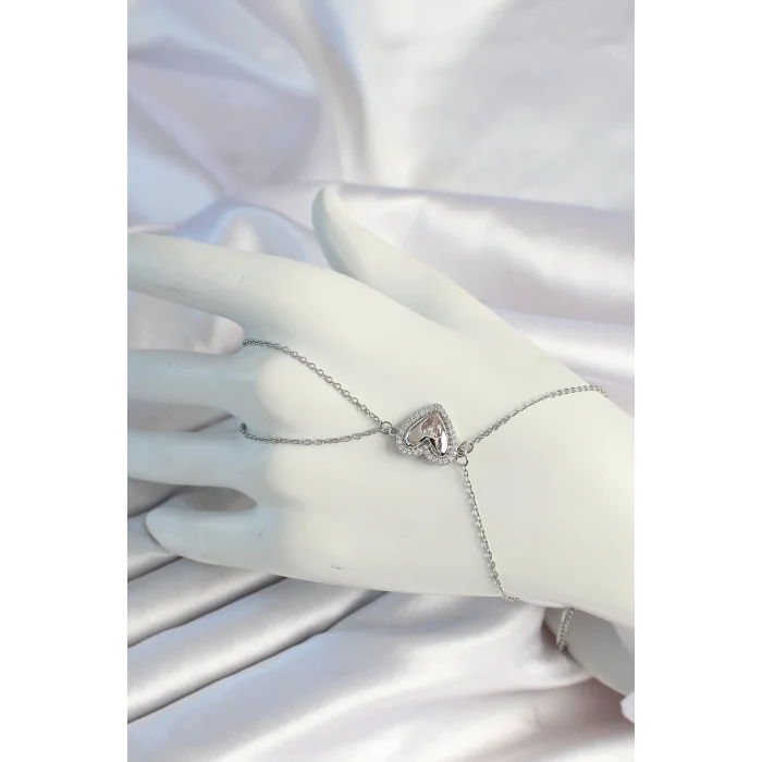 BUĞZ 316L Çelik Zincirli Gümüş Renk Kalp Figürlü Zirkon Taşlı Şahmeran