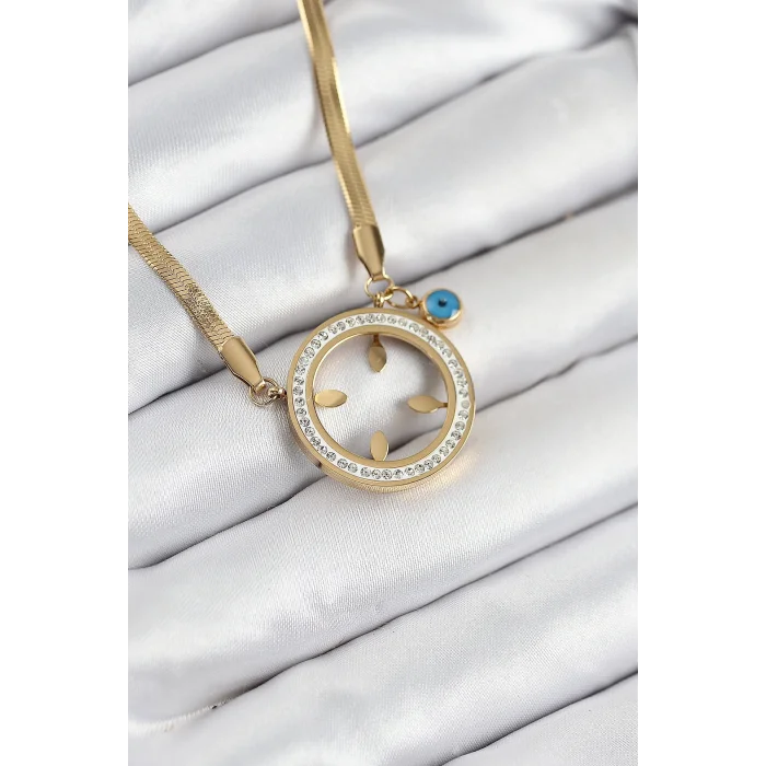 BUĞZ 316L Çelik Zirkon Taşlı Çeyrek Takılabilir Gold Renk Kadın Kolye