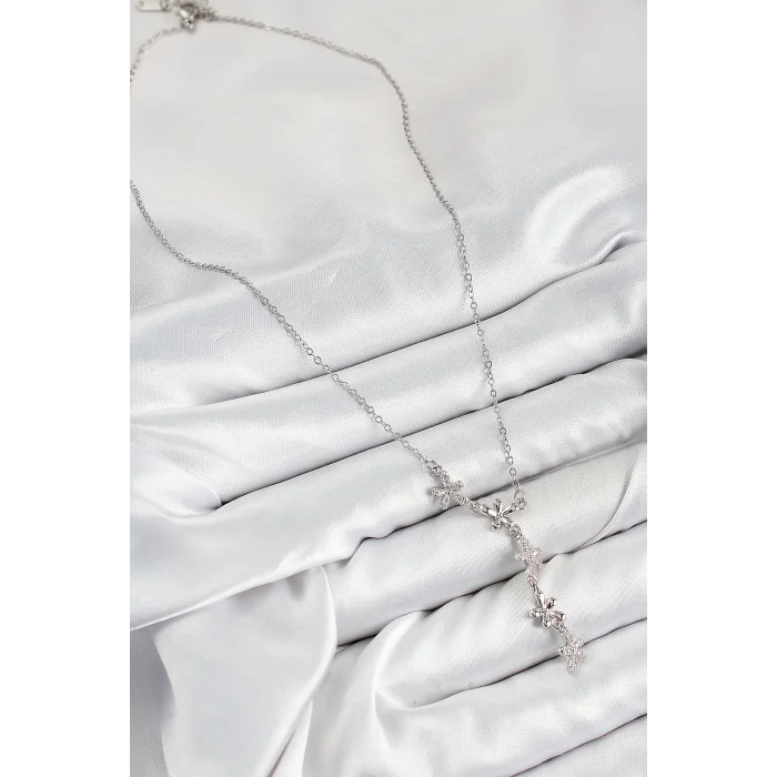 BUĞZ 316L Çelik Zirkon Taşlı Çiçek Model Gümüş Renk Kadın Kolye - Lisinya