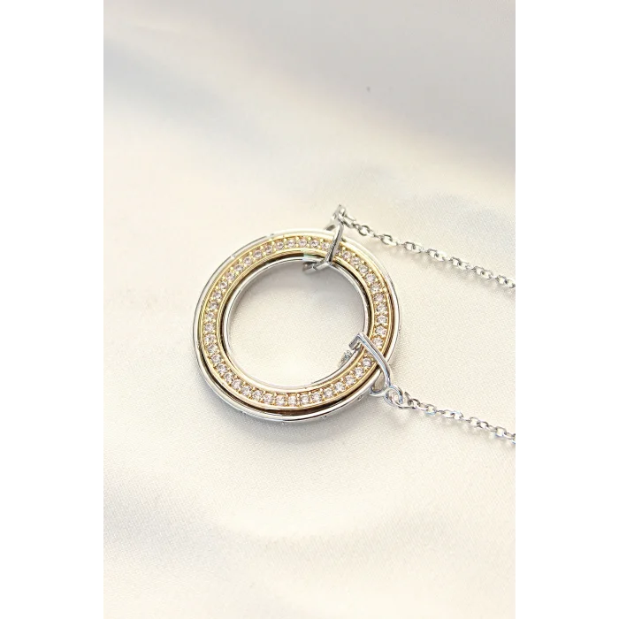 BUĞZ 316L Çelik Zirkon Taşlı Çift Renkli Tifany Kolye