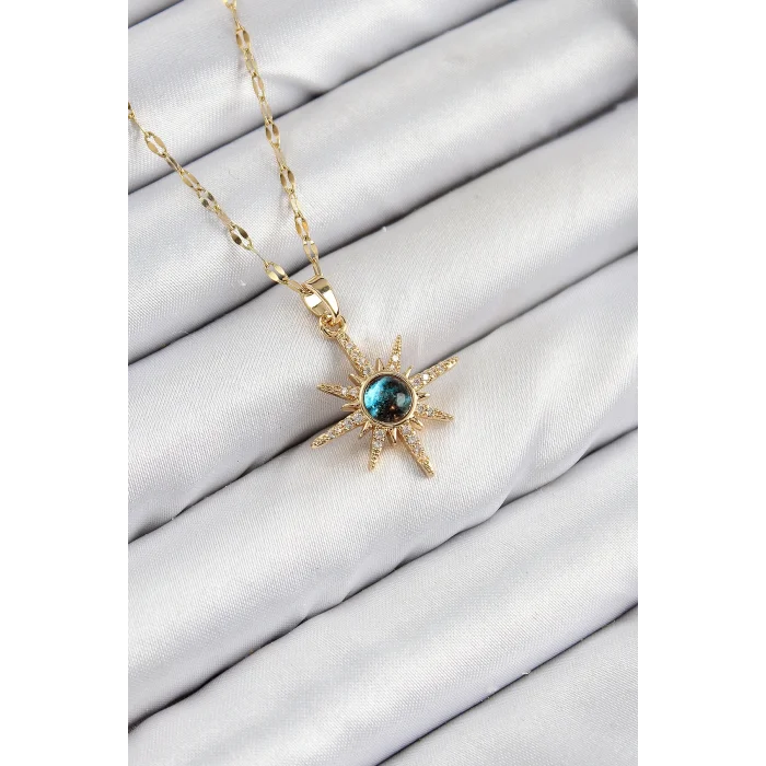 BUĞZ 316L Çelik Zirkon Taşlı Kutup Yıldızı Model Gold Renk Kadın Kolye