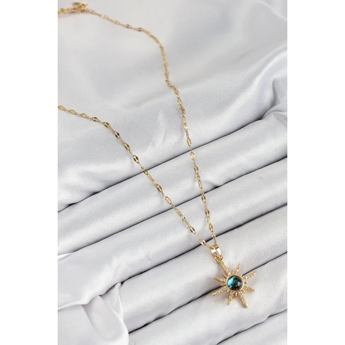 BUĞZ 316L Çelik Zirkon Taşlı Kutup Yıldızı Model Gold Renk Kadın Kolye