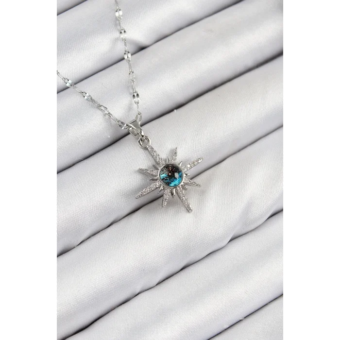 BUĞZ 316L Çelik Zirkon Taşlı Kutup Yıldızı Model Gümüş Renk Kadın Kolye