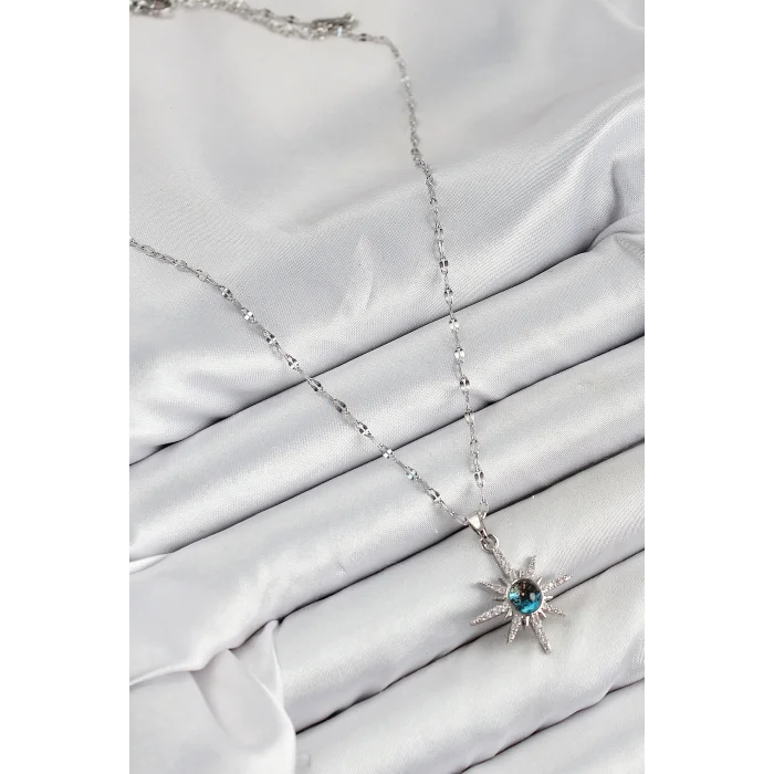 BUĞZ 316L Çelik Zirkon Taşlı Kutup Yıldızı Model Gümüş Renk Kadın Kolye