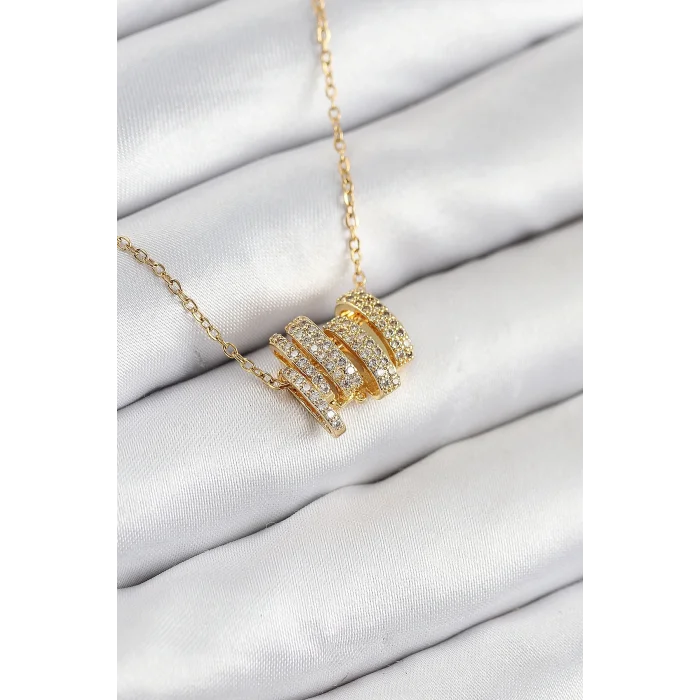 BUĞZ 316L Çelik Zirkon Taşlı Sarmal Model Gold Renk Kadın Kolye