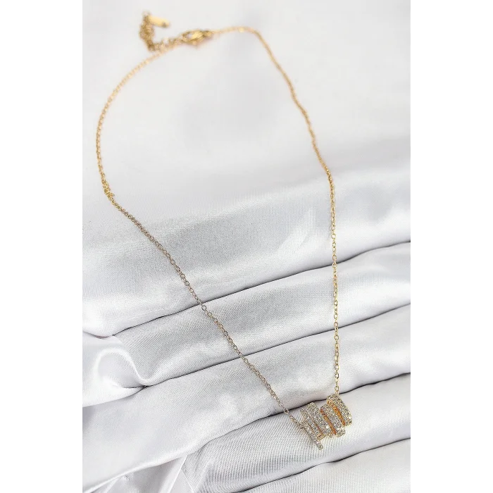 BUĞZ 316L Çelik Zirkon Taşlı Sarmal Model Gold Renk Kadın Kolye