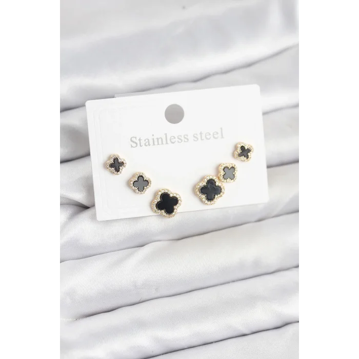 BUĞZ 316L Çelik Zirkon Taşlı Yonca Model Kadın Küpe Seti