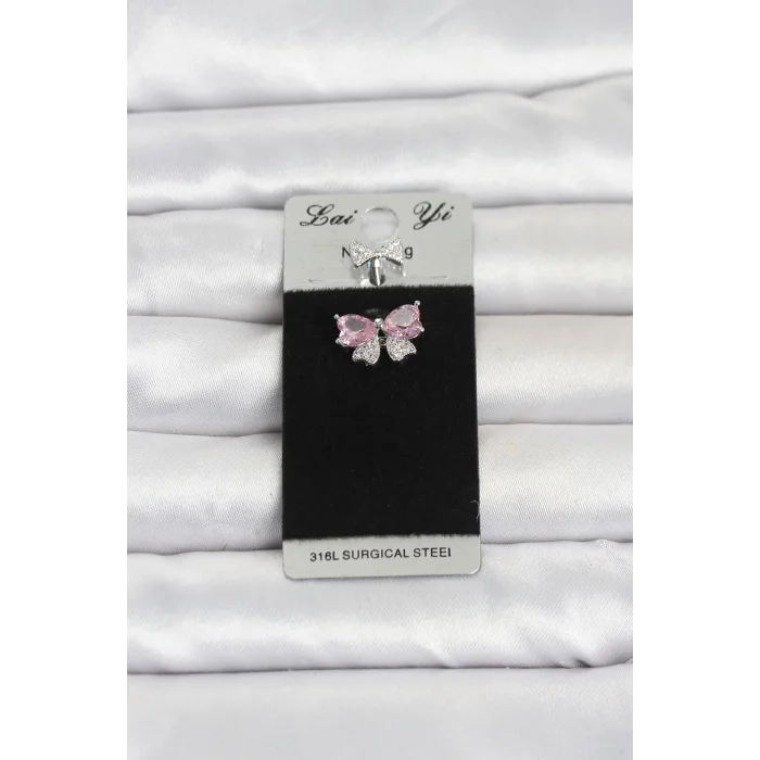 BUĞZ 316L Cerrahi Çelik Pembe Fiyonk Model Göbek Piercing