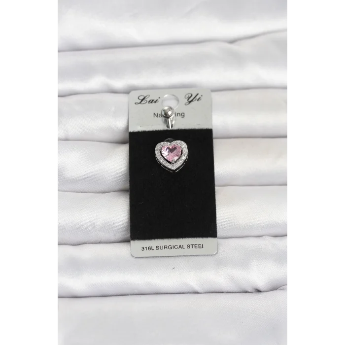 BUĞZ 316L Cerrahi Çelik Pembe Kalp Model Göbek Piercing