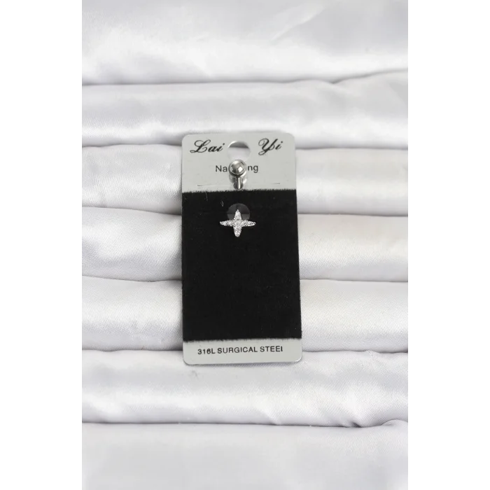 BUĞZ 316L Cerrahi Çelik Yıldız Model Zirkon Taşlı Göbek Piercing