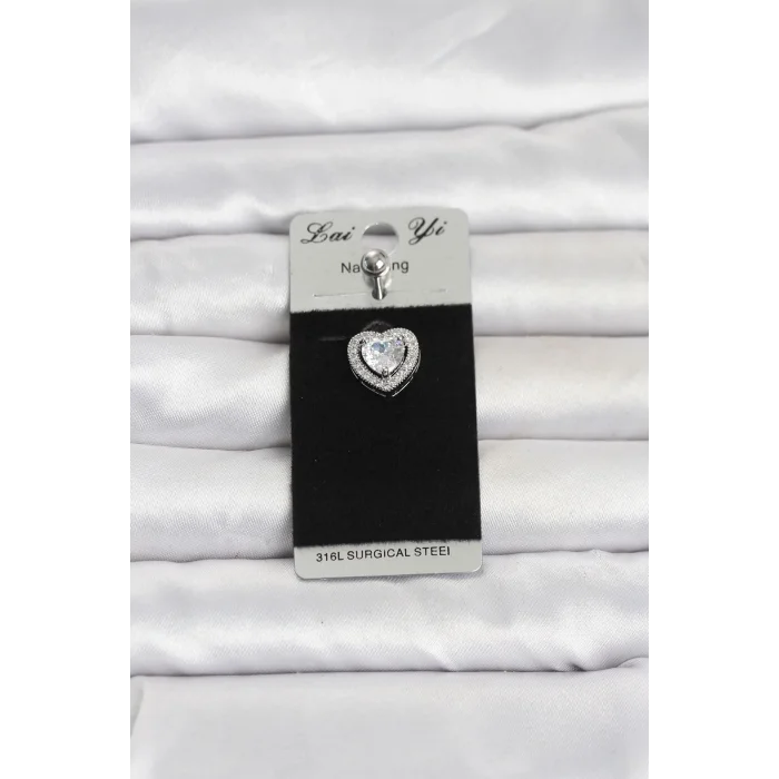 BUĞZ 316L Cerrahi Çelik Zirkon Taşlı Kalp Model Göbek Piercing