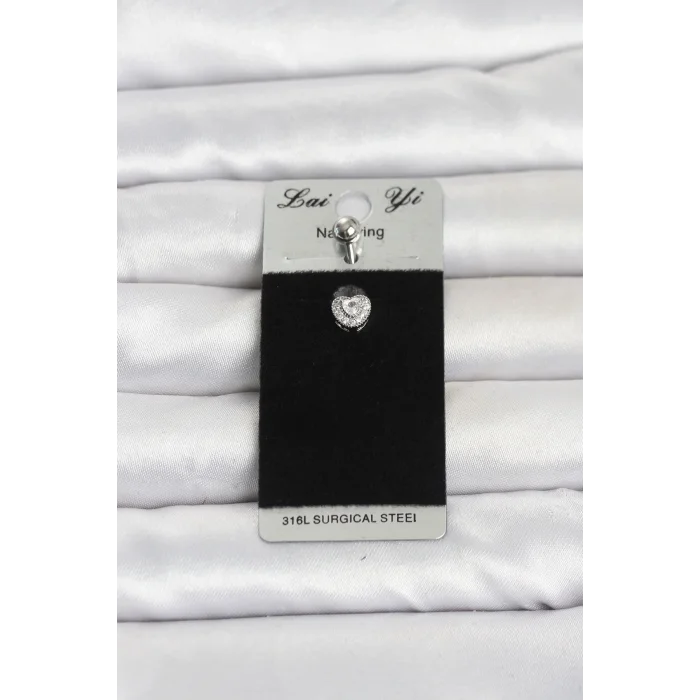 BUĞZ 316L Cerrahi Çelik Zirkon Taşlı Kalp Model Göbek Piercing