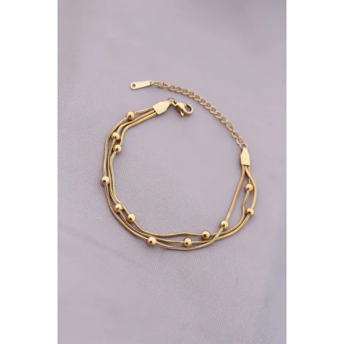 BUĞZ 316L Kararmaz Çelik Gold Renk Top Zincirli Kadın Bileklik