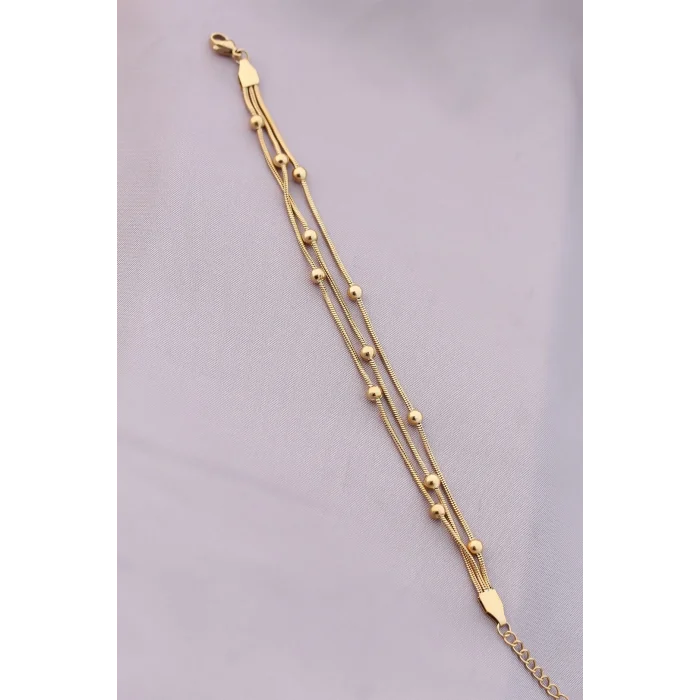 BUĞZ 316L Kararmaz Çelik Gold Renk Top Zincirli Kadın Bileklik