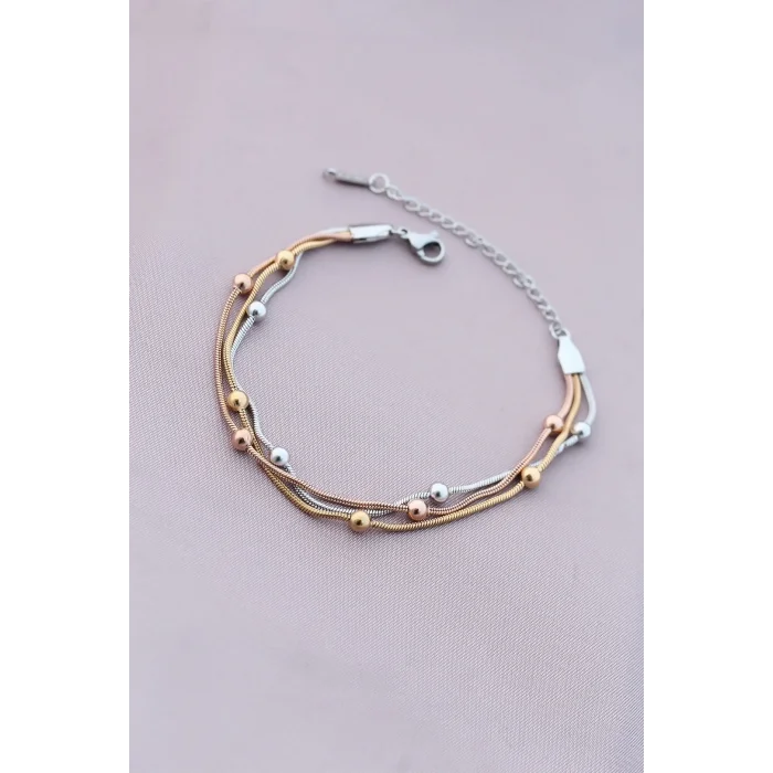 BUĞZ 316L Kararmaz Çelik Gümüş Renk Top Zincirli Kadın Bileklik