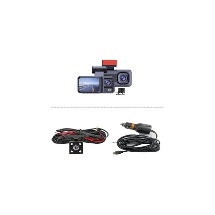 BUĞZ 32GB Uyumlu 3 Kameralı Araç İçi Güvenlik Kamerası 1080p Kayıtlı Gece Görüşlü G Sensörlü