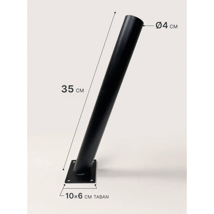 BUĞZ 35 cm Siyah Metal Dış Mekan Sokak Armatürü Montaj Konsolu 4 cm Boru 10x6 cm Tabanlı