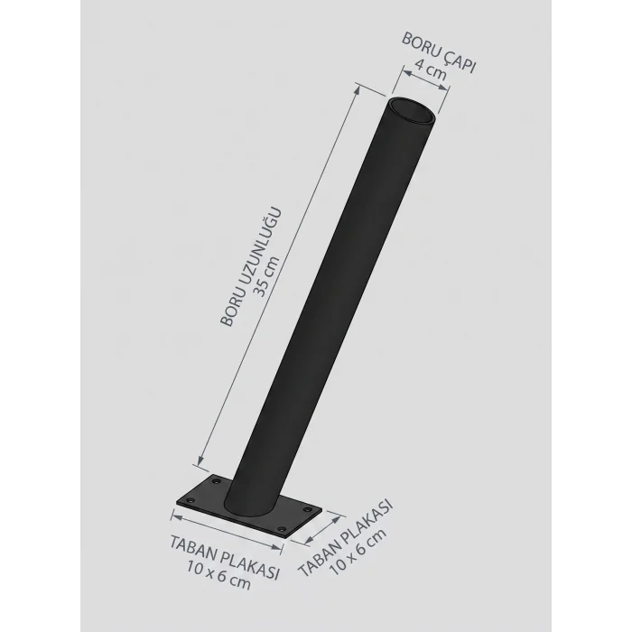 BUĞZ 35 cm Siyah Metal Dış Mekan Sokak Armatürü Montaj Konsolu 4 cm Boru 10x6 cm Tabanlı