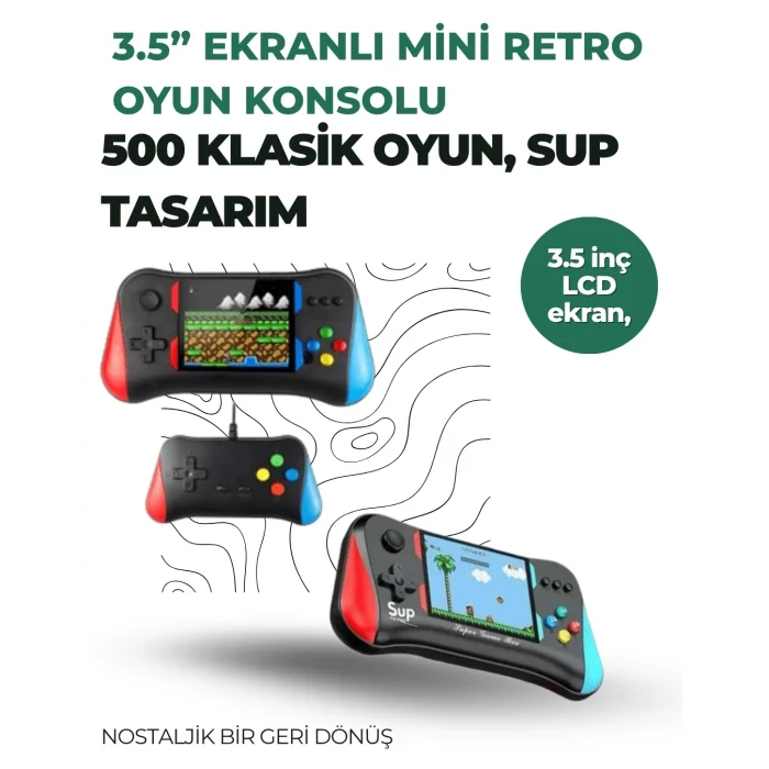  3.5 İnç Ekranlı Klasik Oyun Konsolu – 500 Dahili Oyun