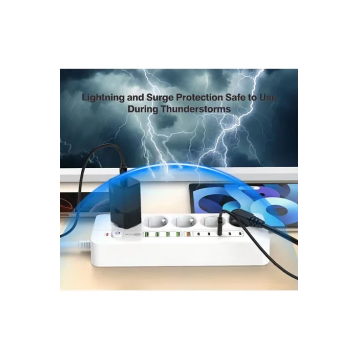 BUĞZ 3500w Akım Korumalı 5’li Grup Priz: 5x Usb + 5x Type-c Çıkışlı (2 Metre)