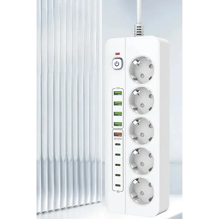 BUĞZ 3500w Akım Korumalı 5’li Grup Priz: 5x Usb + 5x Type-c Çıkışlı (2 Metre)