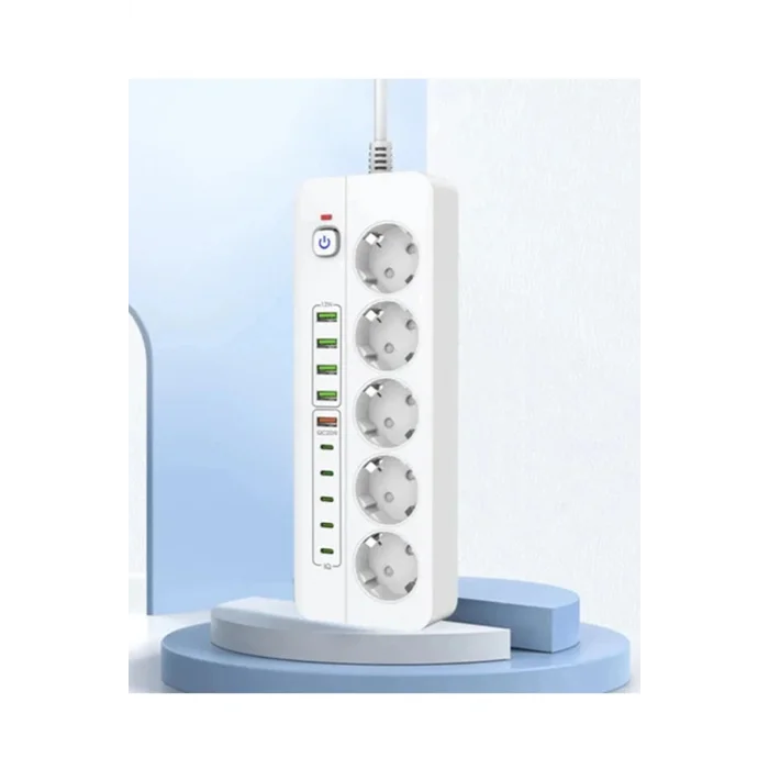BUĞZ 3500w Akım Korumalı 5’li Grup Priz: 5x Usb + 5x Type-c Çıkışlı (2 Metre)