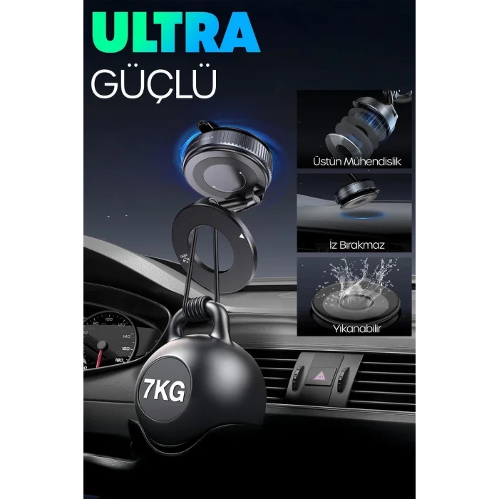 BUĞZ 360 Araba Telefon Tutucu Ayarlanabilir Masa Üstü Vakumlu Mıknatıslı Magsafe Telefon Tutucu Siyah