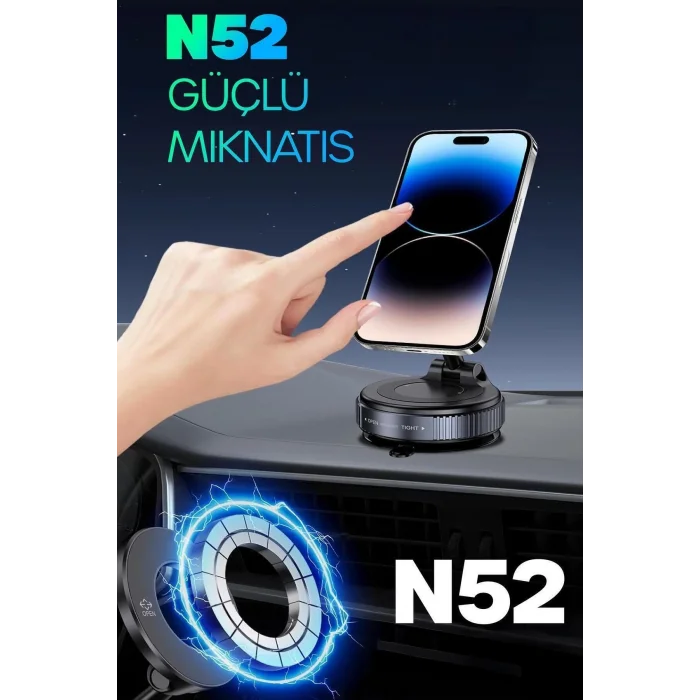 BUĞZ 360 Araba Telefon Tutucu Ayarlanabilir Masa Üstü Vakumlu Mıknatıslı Magsafe Telefon Tutucu Siyah