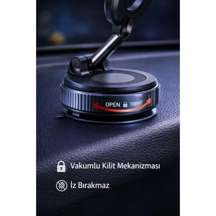 BUĞZ 360° Ayarlanabilir Vakumlu Manyetik Telefon Tutucu – Güçlü Mıknatıs, İz Bırakmaz Tasarım