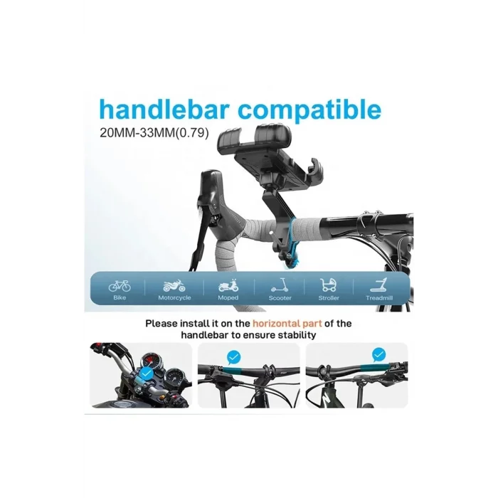 BUĞZ 360° Derece Ayarlanabilen Gidon Bağlantılı Bisiklet Motosiklet İçin Abs 4-7.8″ İnç Telefon Tutucu