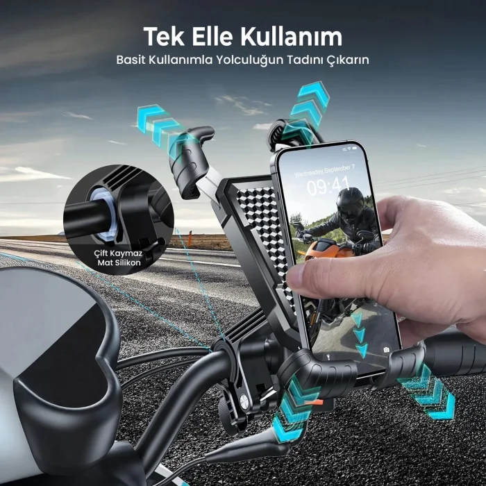 BUĞZ 360° Derece Ayarlanabilen Gidon Bağlantılı Bisiklet Motosiklet İçin Abs 4-7.8″ İnç Telefon Tutucu