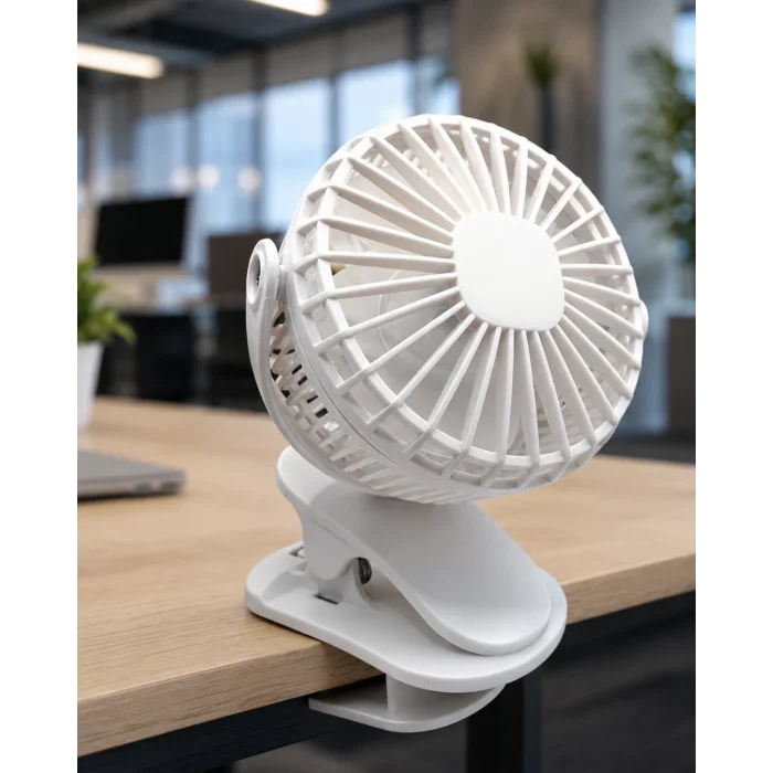 BUĞZ 360 Derece Dönebilen Mandallı Şarjlı Mini Masa Fanı