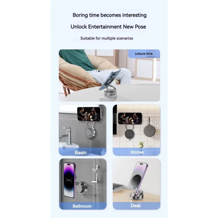 BUĞZ 360 Dönebilen Araç İçi Telefon Tutucu Vakumlu Magsafe Destekli Masa Üstü Duvar Halka Telefon Tutucu