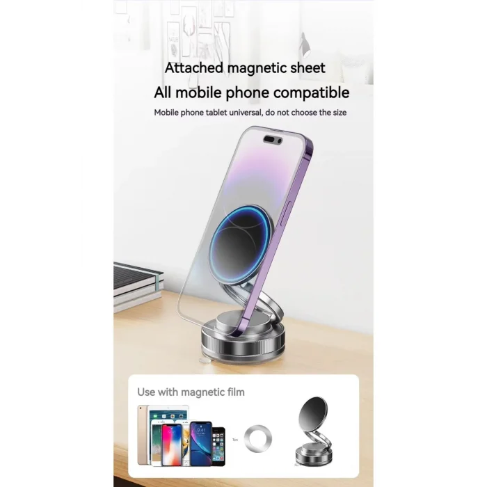 BUĞZ 360 Dönebilen Araç İçi Telefon Tutucu Vakumlu Magsafe Destekli Masa Üstü Duvar Halka Telefon Tutucu