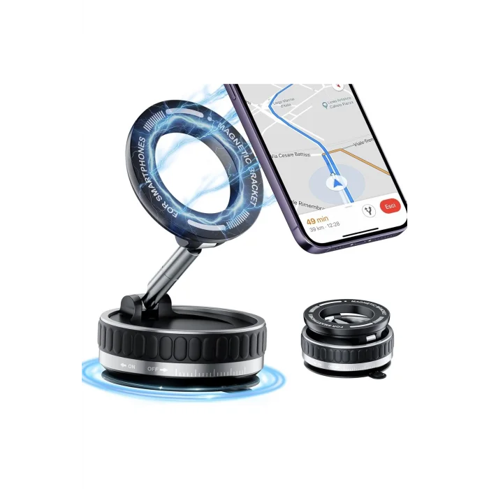 BUĞZ 360 Dönebilen Telefon Tutucu - Ayarlanabilir Mıknatıslı Vakumlu Araç İçi Telefon Tutucu